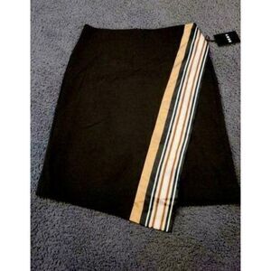 DKNY Black Asymmetric Striped Knee Wrap Skirt